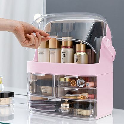 SOGA 3 Tier Pink Countertop Makeup Cosmetic Storage Organiser Skincare Holder Jewelry Storage Box with Handle • LUZ-BathC104