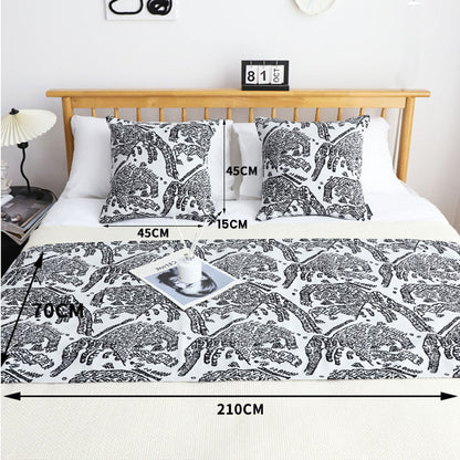 SOGA 1.5m Light Black Luxury Mottled Bed Vintage Scarf Runner Bedding Tail Pad Flag For Home Hotel Set of 3 • LUZ-BedFlagS82