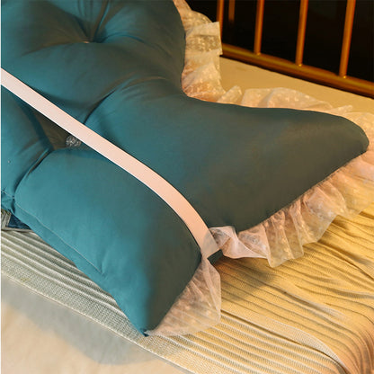 SOGA 4X 180cm Blue-Green Princess Bed Pillow Headboard Backrest Bedside Tatami Sofa Cushion with Ruffle Lace Home Decor • LUZ-PillowSlk180BlueX4