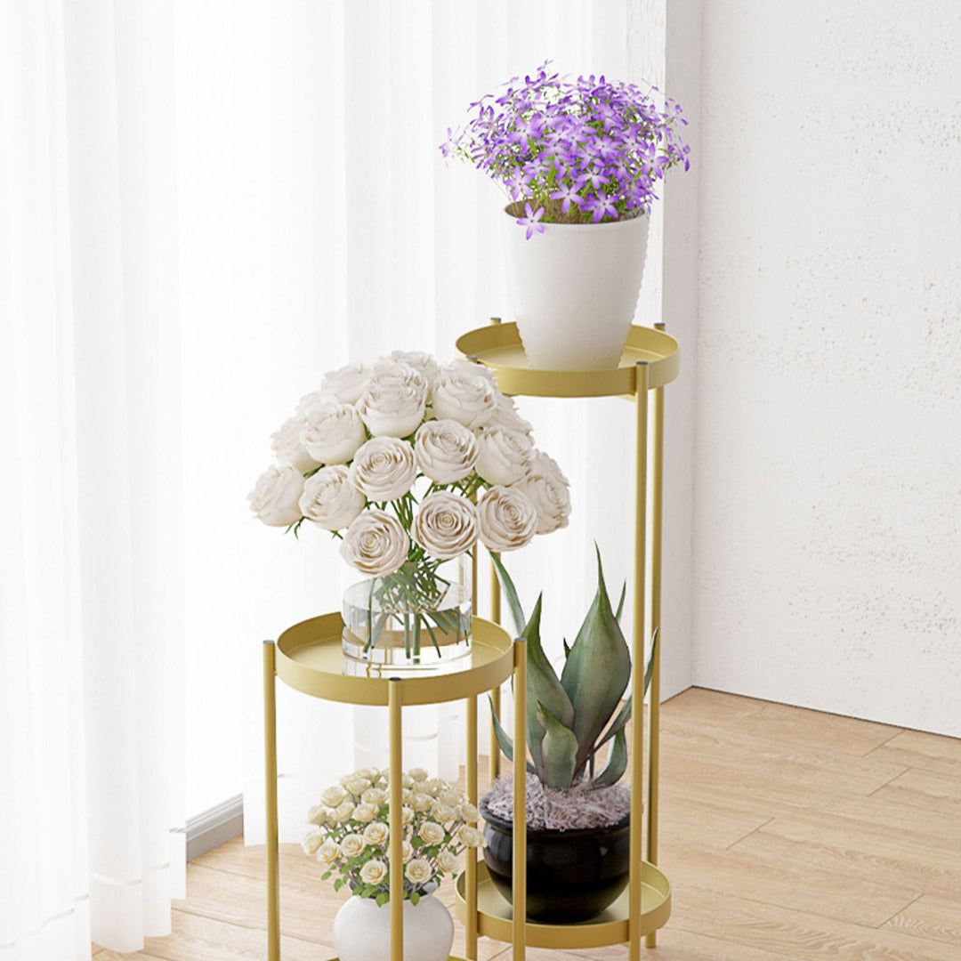 SOGA 2 Layer 50cm Gold Metal Plant Stand Flower Pot Holder Corner Shelving Rack Indoor Display • LUZ-FPotH50GLD