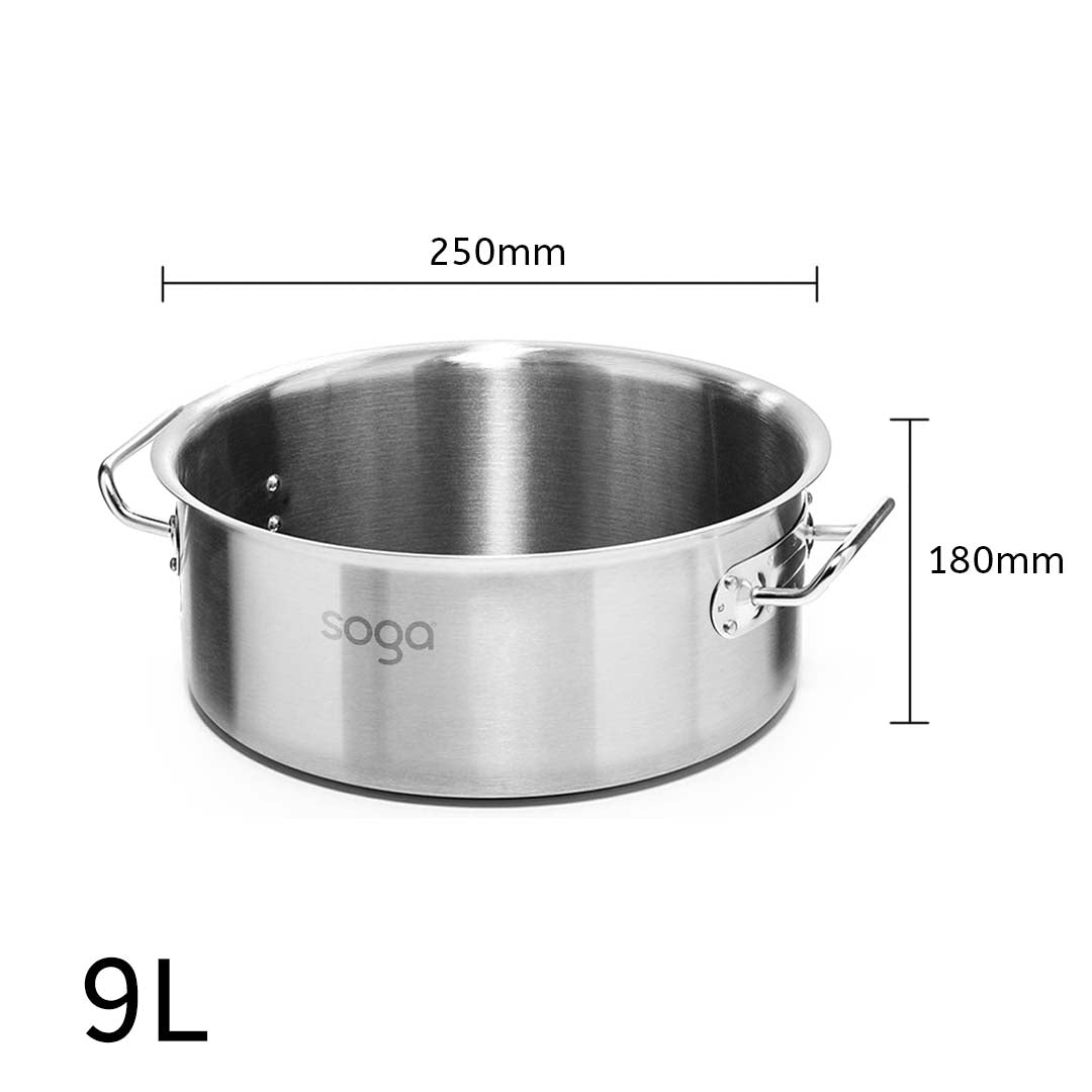 SOGA Stock Pot 9L Top Grade Thick Stainless Steel Stockpot 18/10 Without Lid • LUZ-StockPot9L-JPOT