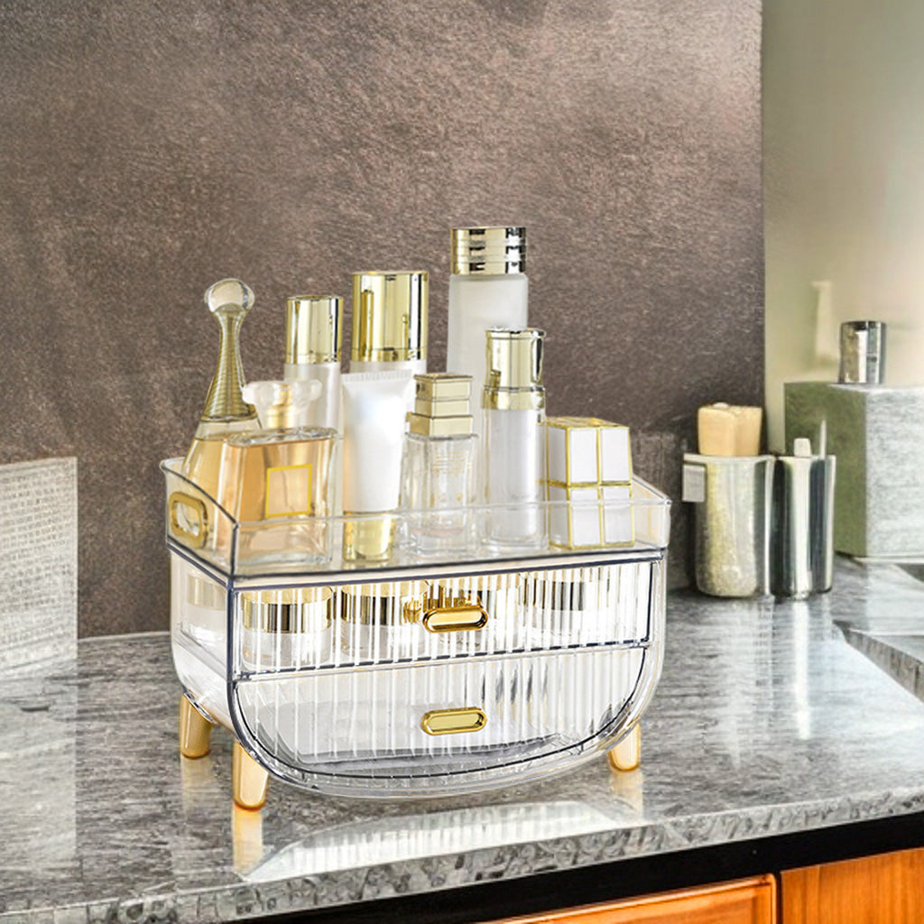 SOGA 2X 3 Tier Transparent Multifunctional Countertop Cosmetic Storage Makeup Skincare Holder Jewelry Cabinet Bathroom Desk Drawer Vanity Organiser • LUZ-BathC123X2