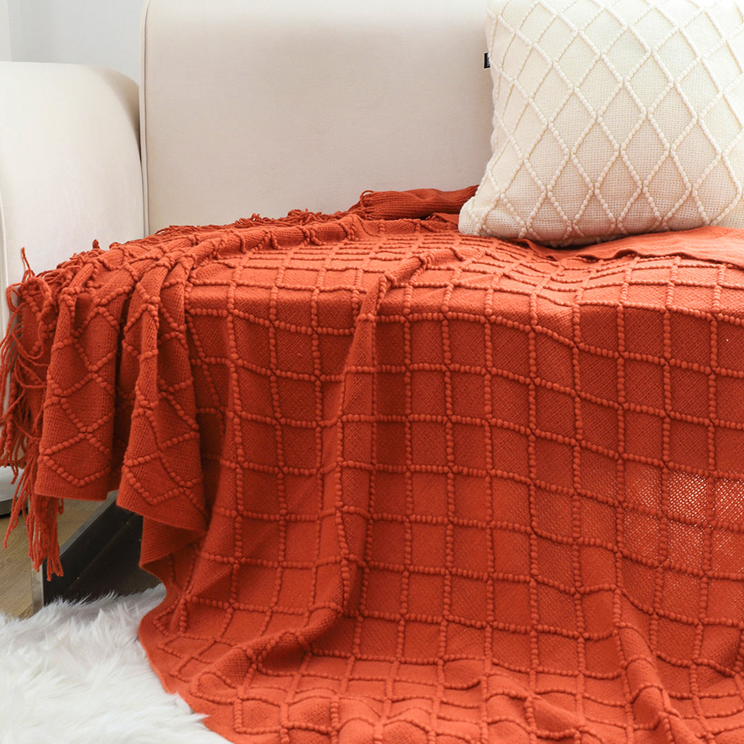 SOGA 2X Red Diamond Pattern Knitted Throw Blanket Warm Cozy Woven Cover Couch Bed Sofa Home Decor with Tassels • LUZ-Blanket905X2