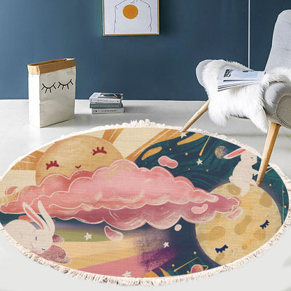 SOGA 120cm Round Tassels Carpet Sky Landscape Clouds Boho Circle Area Rugs, Home Decor • LUZ-CarpetA39
