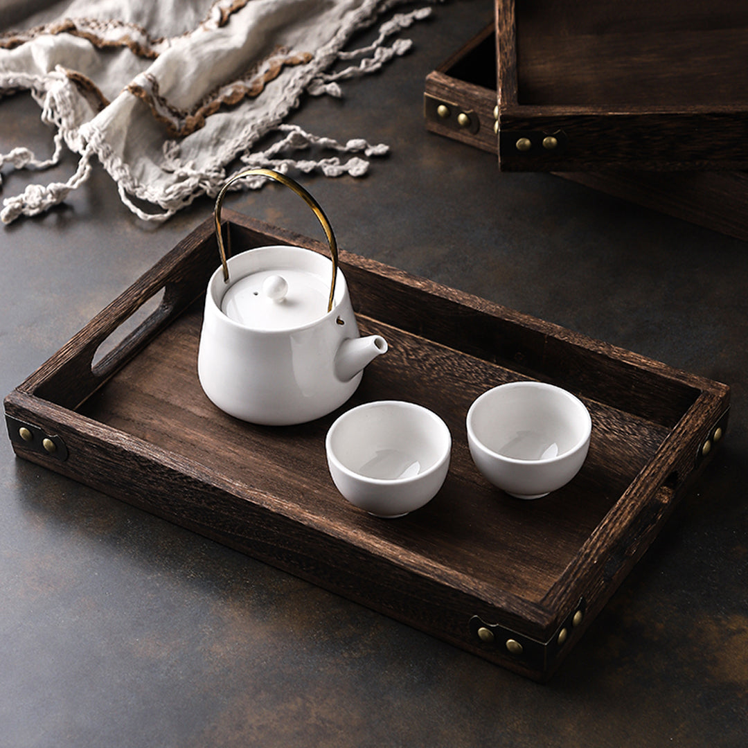 SOGA 2X Medium Walnut Rectangle Wooden Tray Breakfast Dinner Serving Board Tea Set Holder Kitchen Home Decor • LUZ-WodE562X2