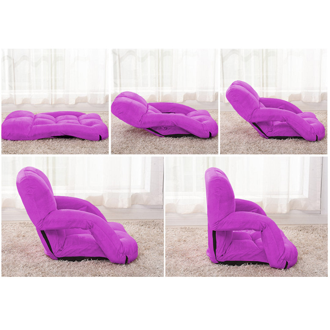 SOGA 4X Foldable Lounge Cushion Adjustable Floor Lazy Recliner Chair with Armrest Purple • LUZ-LoungeKidPurpleX4