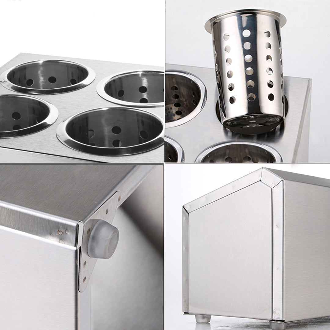SOGA 2X 18/10 Stainless Steel Commercial Conical Utensils Square Cutlery Holder with 4 Holes • LUZ-CutleryHolder4604X2