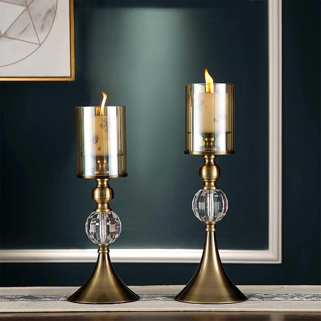 SOGA 2X 38cm Glass Candle Holder Candle Stand Glass/Metal • LUZ-CandleStickBSmallX2