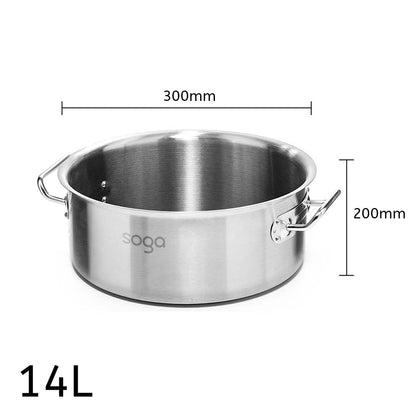 SOGA Stock Pot 14L Top Grade Thick Stainless Steel Stockpot 18/10 Without Lid • LUZ-StockPot14L-JPOT