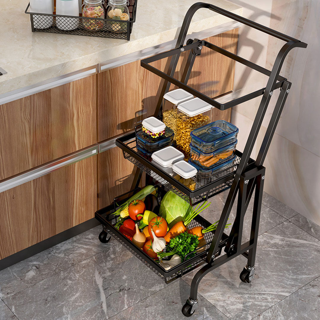 SOGA 3 Tier Steel Black Adjustable Kitchen Cart Multi-Functional Shelves Portable Storage Organizer with Wheels • LUZ-KitchenXY032