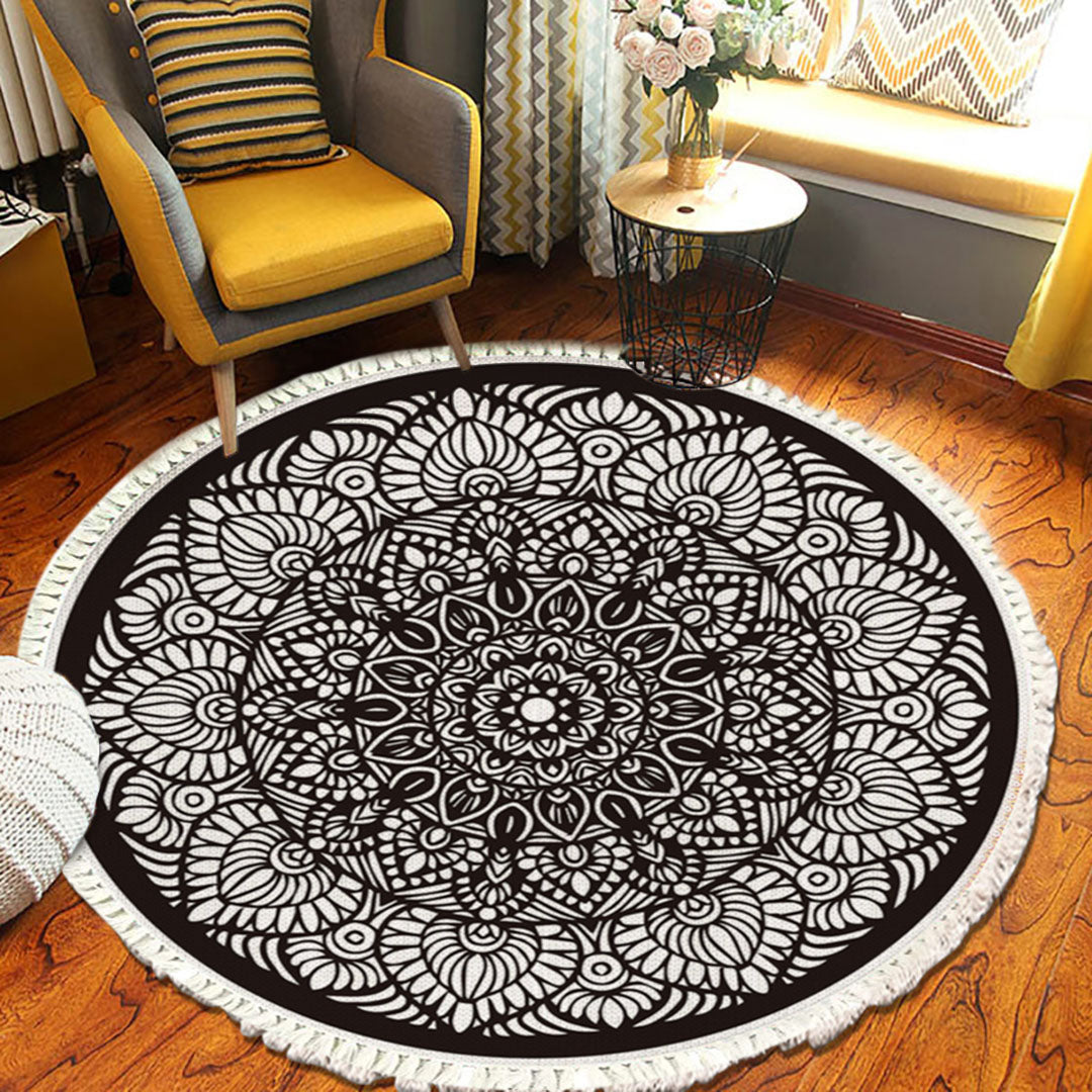 SOGA 120cm Mandala Modern Ethnic Tassel Print Anti-slip Doormat, Home Decor • LUZ-CarpetXLS48