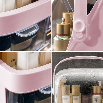 SOGA 2X 2 Tier Pink Countertop Makeup Cosmetic Storage Organiser Skincare Holder Jewelry Storage Box with Handle • LUZ-BathC102X2