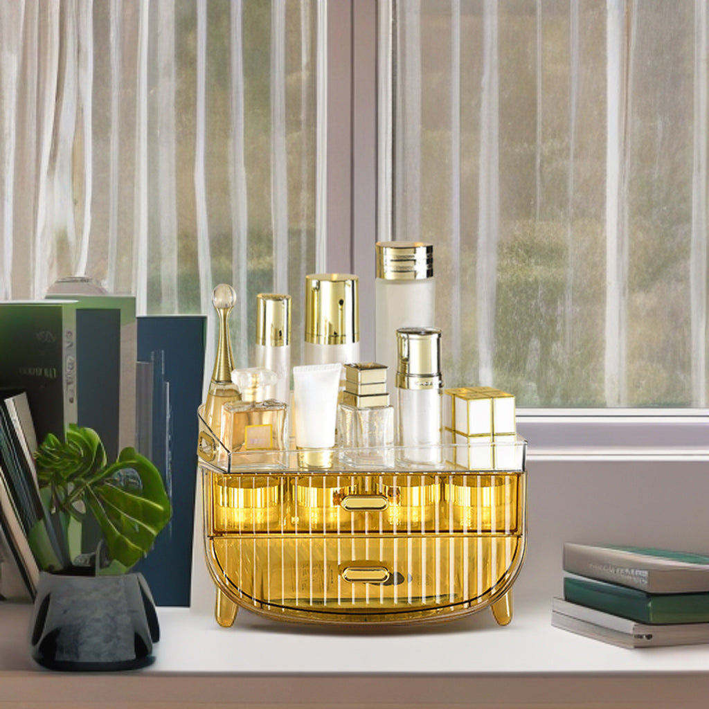 SOGA 2X 3 Tier Golden Yellow Multifunctional Countertop Cosmetic Storage Makeup Skincare Holder Jewelry Cabinet Bathroom Desk Drawer Vanity Organiser • LUZ-BathC124X2