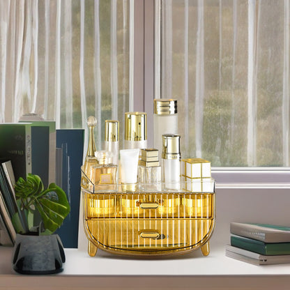 SOGA 2X 3 Tier Golden Yellow Multifunctional Countertop Cosmetic Storage Makeup Skincare Holder Jewelry Cabinet Bathroom Desk Drawer Vanity Organiser • LUZ-BathC124X2