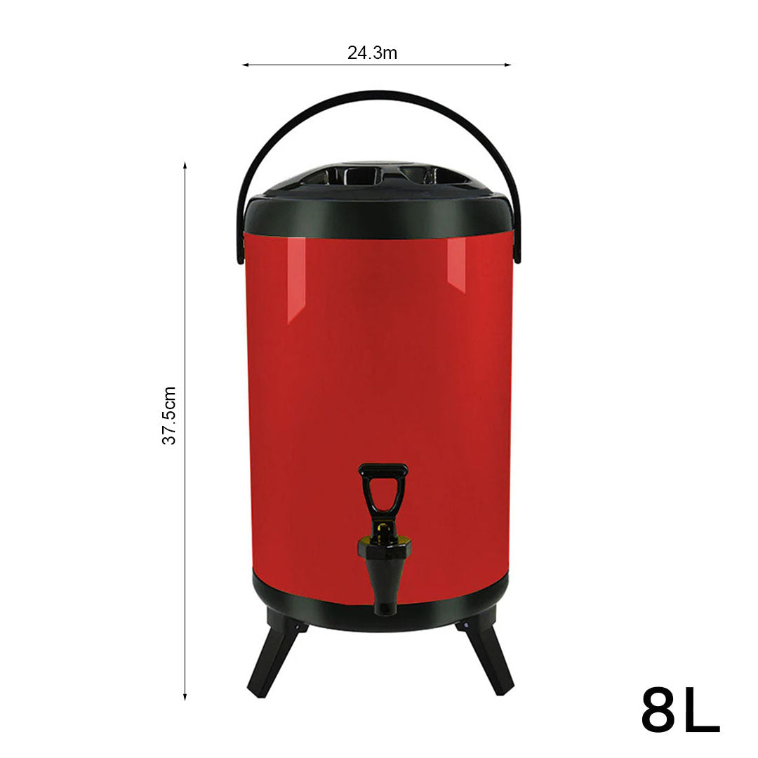 SOGA 4X 8L Stainless Steel Insulated Milk Tea Barrel Hot and Cold Beverage Dispenser Container with Faucet Red • LUZ-VICDispenser8LREDX4