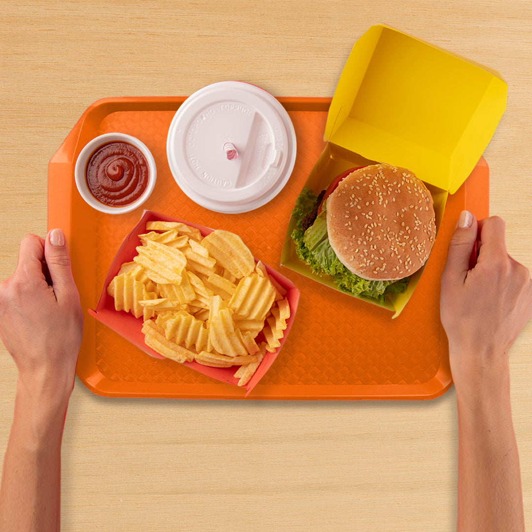 SOGA Rectangular Serving Tray Heavy Duty Waterproof Stackable Plastic Food Snack Pan Set of 5 Orange • LUZ-PVPlateOrangeX5