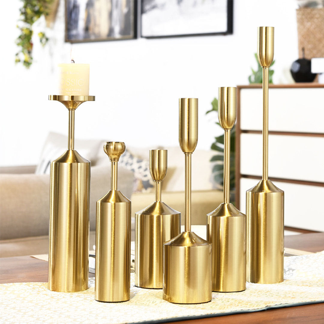SOGA 6pcs Gold Iron Taper Luxury Candlestick Candle Holder Stand Pillar • LUZ-CandleStick1150