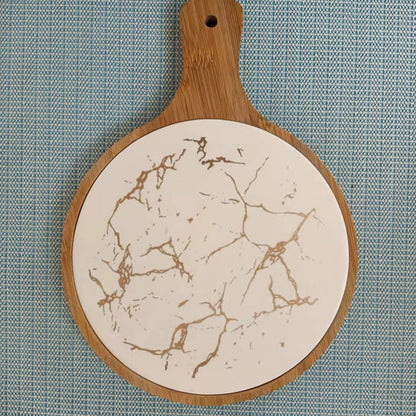 SOGA 2X 30cm White Circle Wooden Serving Tray Slate Steak Serving Platter Chopping Board Paddle Home Decor • LUZ-WodE595X2