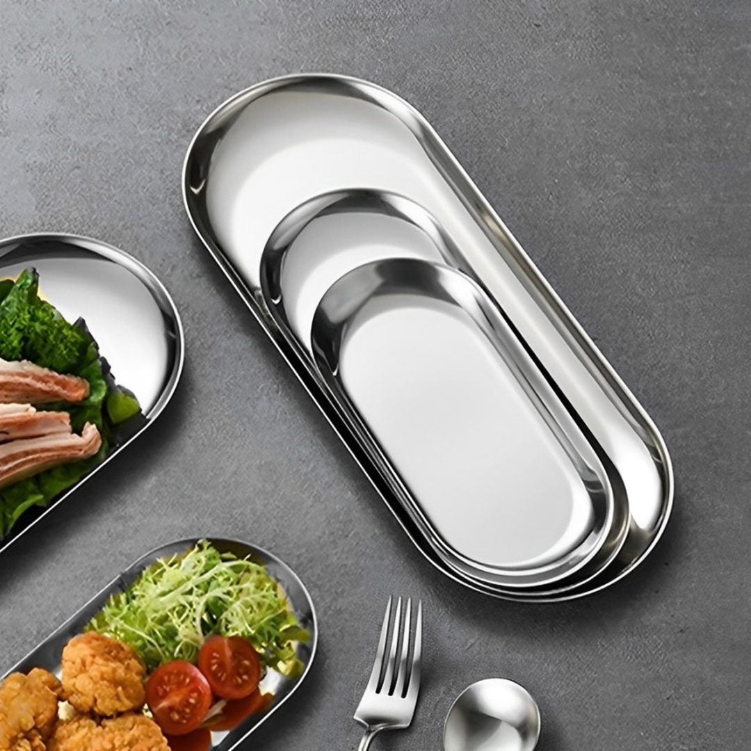 SOGA Silver Nordic Oval Plate Set Small Medium, and Large for 3 Pieces Kitchen Essentials • LUZ-VICPlate50