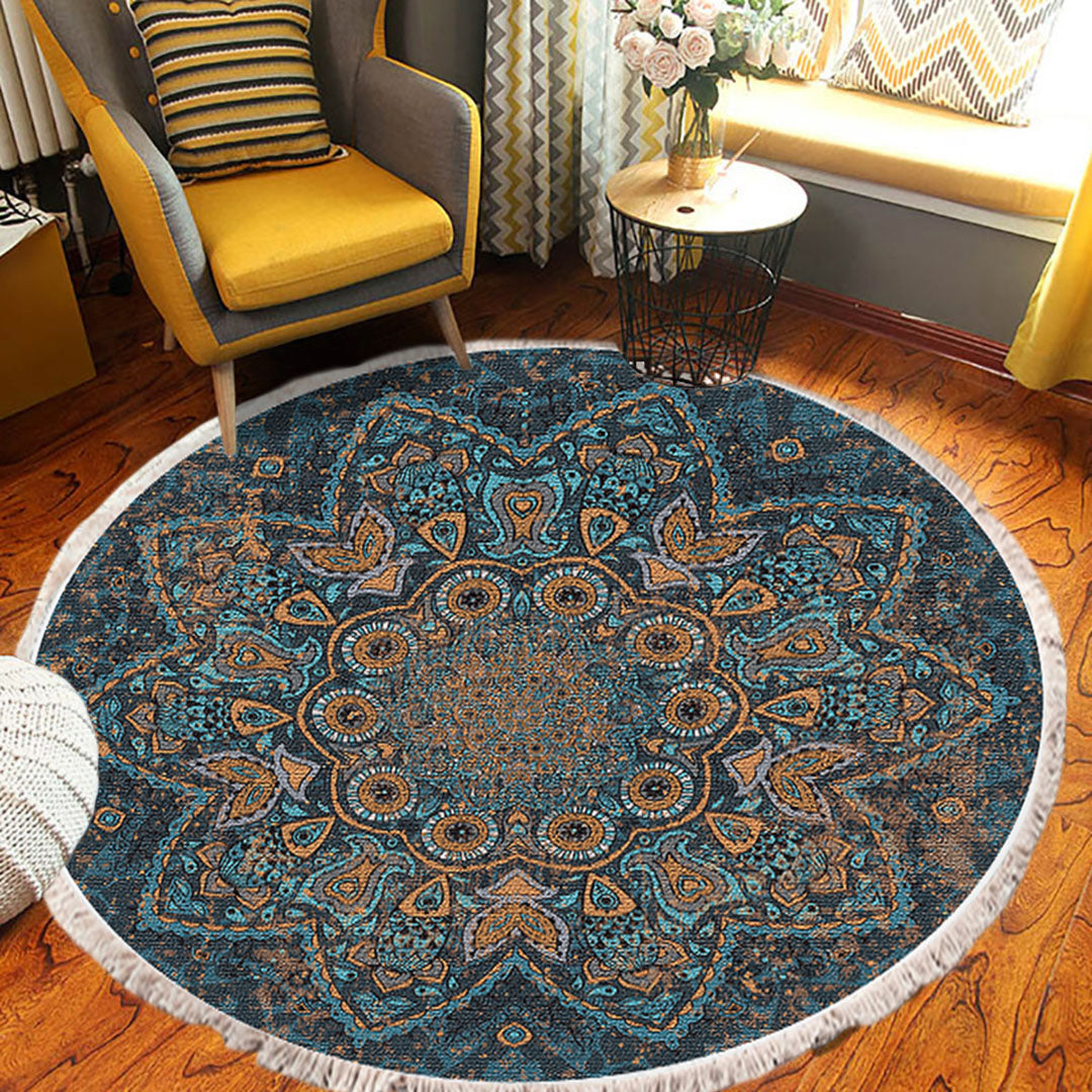 SOGA 2X 120cm Mandala Pattern Circle Area Rugs for Living Room Lounge, Anti-slip Doormat, Home Decor • LUZ-CarpetYH40X2