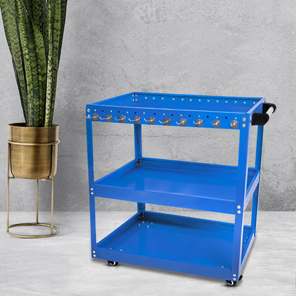 SOGA 2X 3 Tier Tool Storage Cart Portable Service Utility Heavy Duty Mobile Trolley with Hooks Blue • LUZ-ToolCart608X2