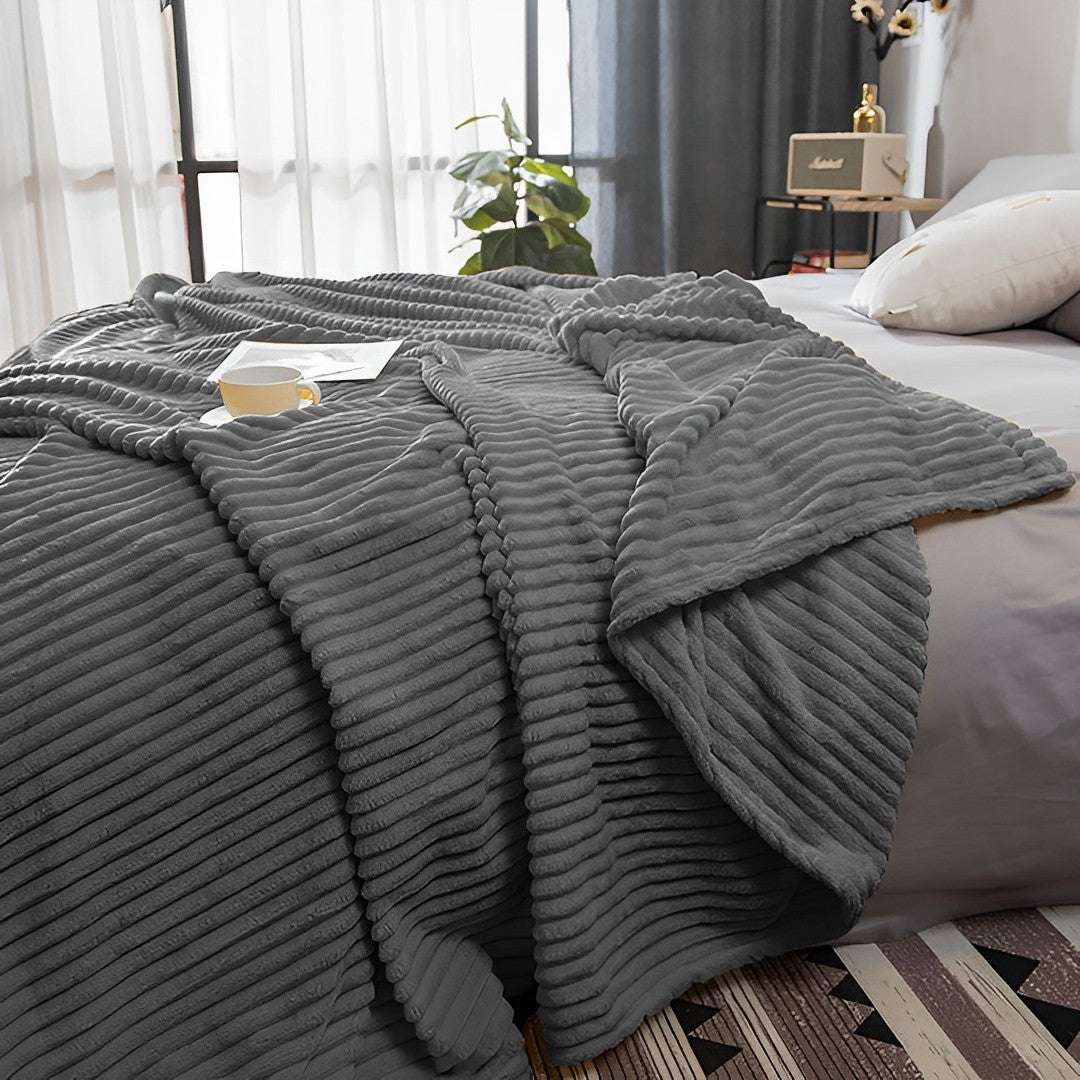 SOGA GreyThrow Blanket Warm Cozy Striped Pattern Thin Flannel Coverlet Fleece Bed Sofa Comforter • LUZ-Blanket319