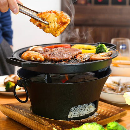 SOGA 2X Small Cast Iron Round Stove Charcoal Table Net Grill Japanese Style BBQ Picnic Camping with Wooden Board • LUZ-Zpai056SmlX2