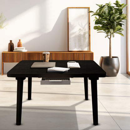 SOGA 2X  Black Portable Floor Table Small Square Space-Saving Mini Desk Home Decor • LUZ-FloorTable502X2