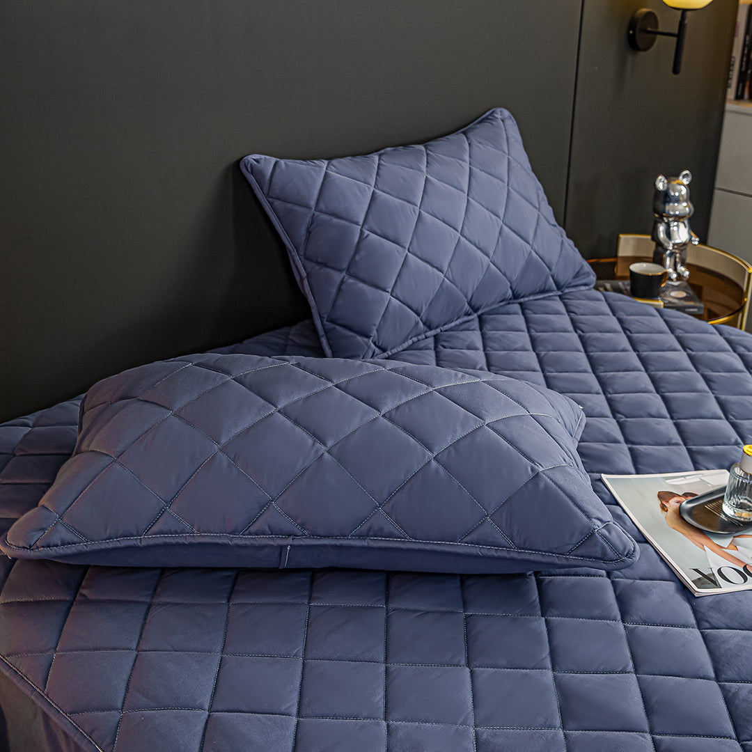 SOGA Blue 153cm Wide Cross-Hatch Mattress Cover Thick Quilted Stretchable Bed Spread Sheet Protector with Pillow Covers • LUZ-BCover4009