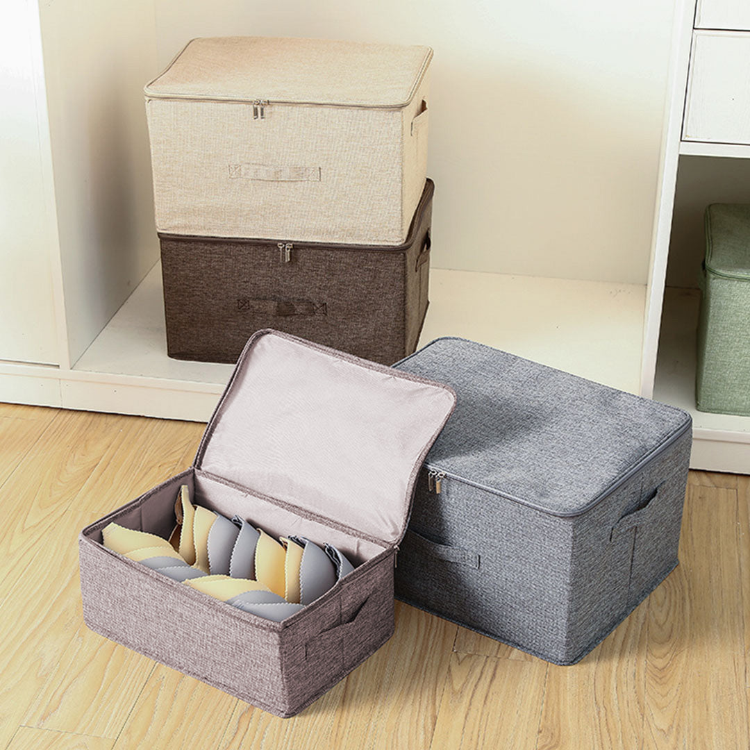 SOGA 2X Coffee Small Portable Double Zipper Storage Box Moisture Proof Clothes Basket Foldable Home Organiser • LUZ-SBox025X2