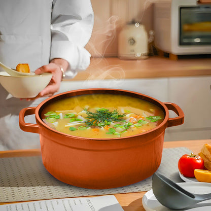 SOGA Cast Iron 26cm Enamel Porcelain Stewpot Casserole Stew Cooking Pot With Lid 5L Orange • LUZ-Stewpot26cmOrange