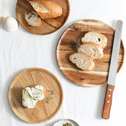 SOGA 25cm Brown Round Wooden Centerpiece Serving Tray Board Home Decor • LUZ-WodE591