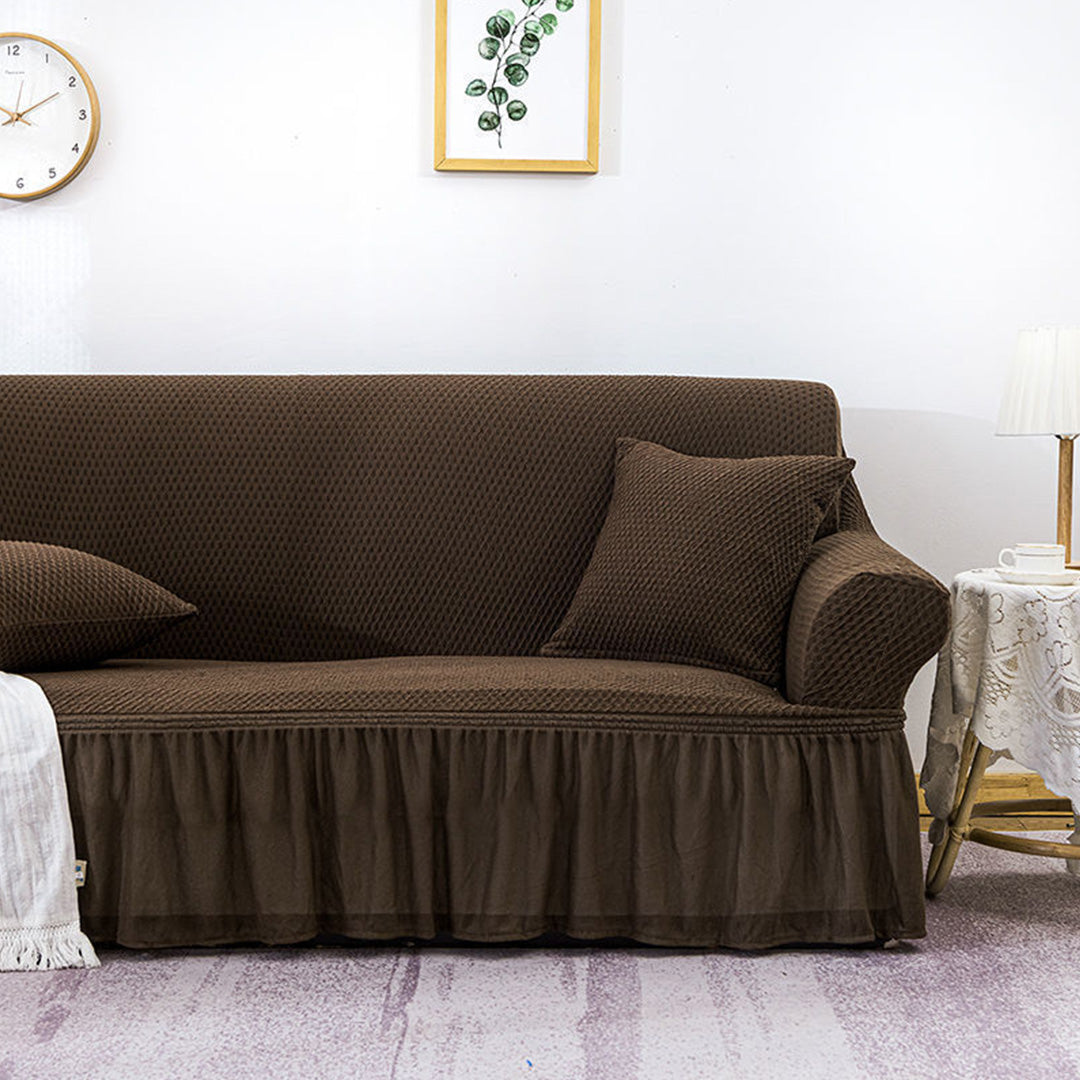 SOGA 3-Seater Coffee Sofa Cover with Ruffled Skirt Couch Protector High Stretch Lounge Slipcover Home Decor • LUZ-SofaCov3