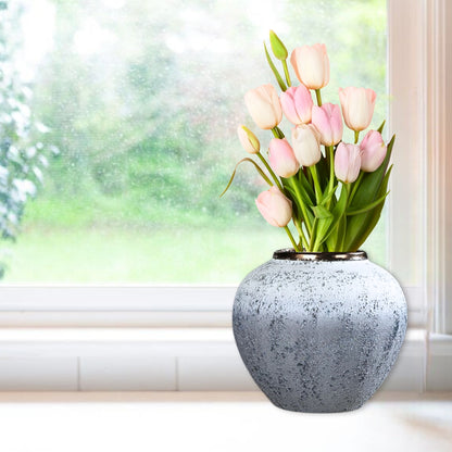 SOGA 21x22cm White and Grey Small Ceramic Flower Vase Elegant Living Room Home Decor • LUZ-Vase825