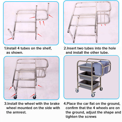 SOGA 2X 3 Tier Food Trolley Food Waste Cart Five Buckets Kitchen Food Utility 82x43x92cm Square • LUZ-FoodCart1213X2