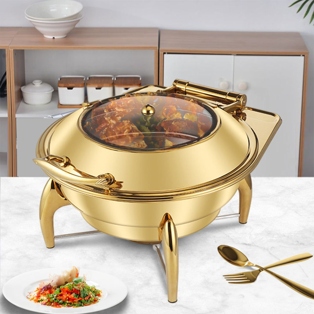 SOGA Gold Plated Stainless Steel Round Chafing Dish Tray Buffet Cater Food Warmer Chafer with Top Lid • LUZ-ChafingDish293