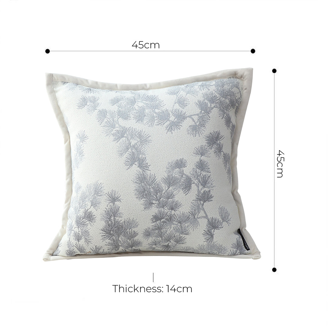 SOGA 45cm Throw Pillow Cream White Wide Border with Branch and Pine Needle Design Pattern Home Decor • LUZ-FrenchCushion306