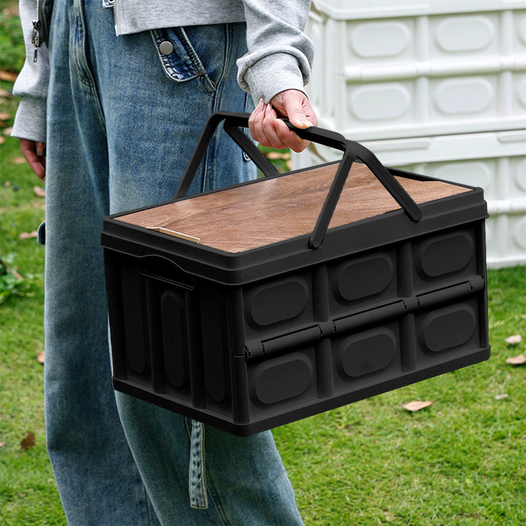 SOGA 34.5 cm 18L Black Car & Camping Foldable Storage Box Crate Stackable Container with Handle • LUZ-StorageBox3707