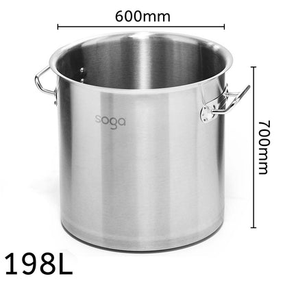 SOGA Stock Pot 198L Top Grade Thick Stainless Steel Stockpot 18/10 Without Lid • LUZ-StockPot60X70CM198L-JPOT