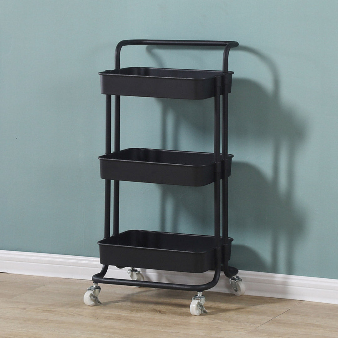 SOGA 3 Tier Steel Black Movable Kitchen Cart Multi-Functional Shelves Portable Storage Organizer with Wheels • LUZ-KitchenXY004