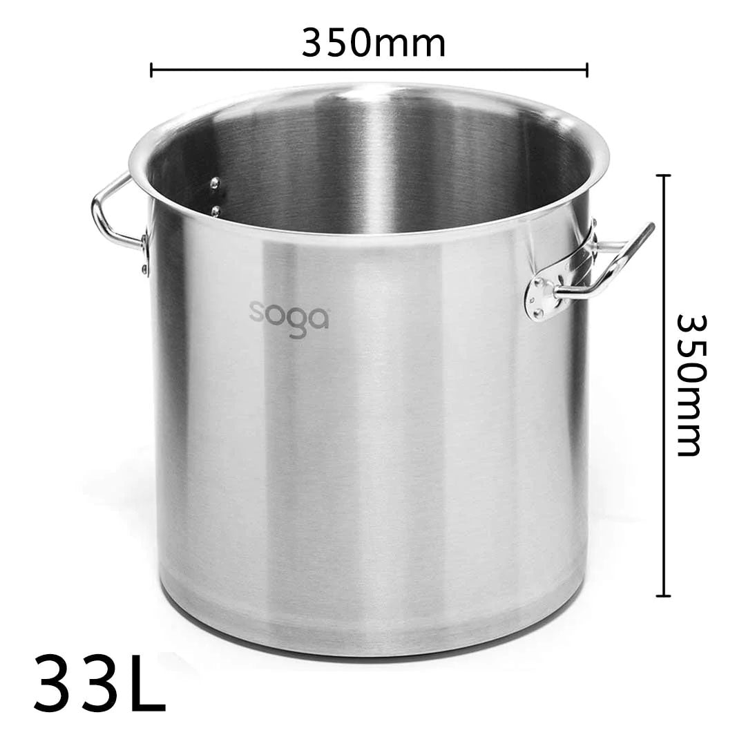 SOGA Stock Pot 33L Top Grade Thick Stainless Steel Stockpot 18/10 Without Lid • LUZ-StockPot35CM33L-JPOT