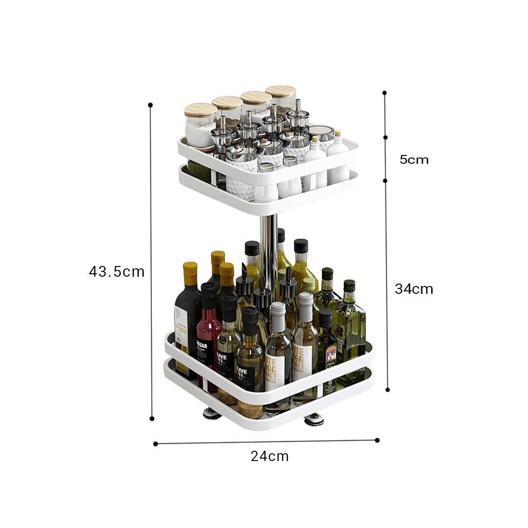 SOGA 2X 2 Tier Steel White Square Rotating Multi-Function Kitchen Portable Storage Spice Seasoning Kitchen Countertop Organiser Shelf • LUZ-KitchenXY053WHTX2