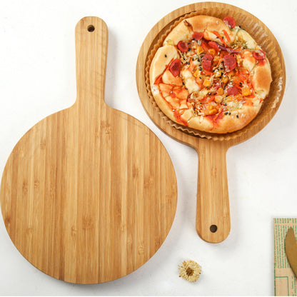 SOGA 2X 9 inch Blonde Round Premium Wooden Serving Tray Board Paddle with Handle Home Decor • LUZ-WodE504X2
