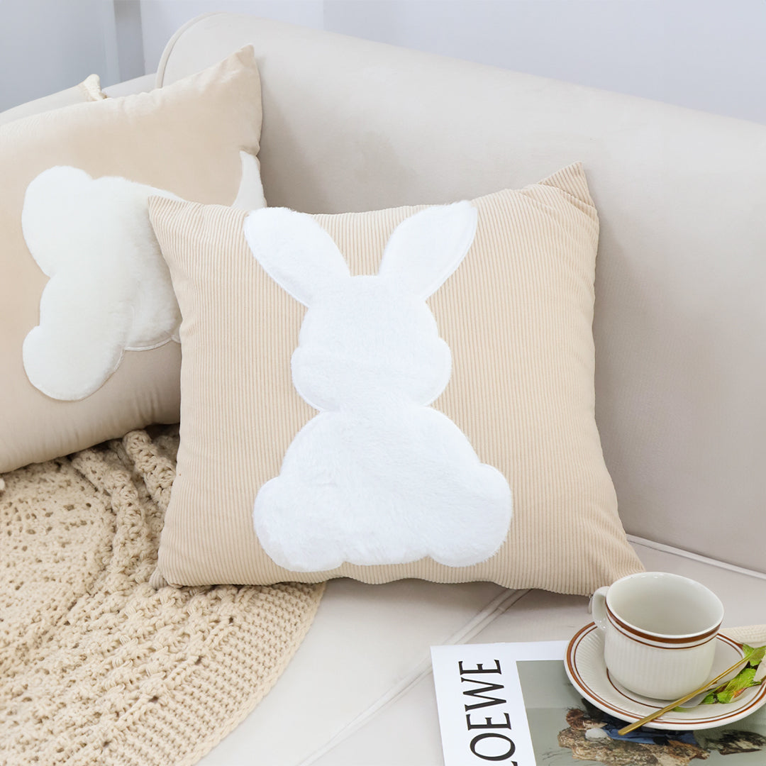 SOGA 45cm Throw Pillow Light Tan Square Cushion with Soft White Rabbit Design Decorative Home Decor • LUZ-FrenchCushion282