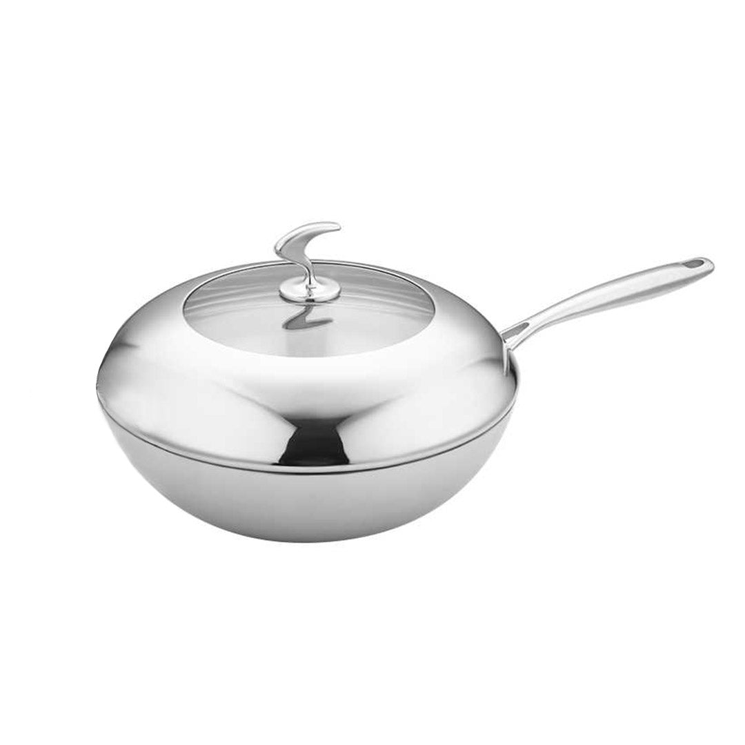 SOGA 2X 18/10 Stainless Steel Fry Pan 30cm Frying Pan Top Grade Cooking Non Stick Interior Skillet with Lid • LUZ-TRIFPR30X2