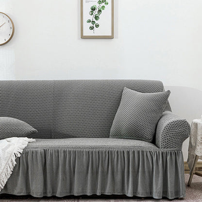 SOGA 4-Seater Grey Sofa Cover with Ruffled Skirt Couch Protector High Stretch Lounge Slipcover Home Decor • LUZ-SofaCov8
