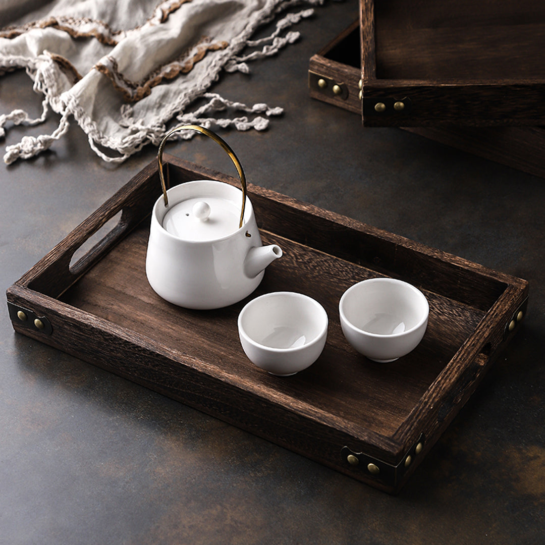 SOGA 2X Small Walnut Rectangle Wooden Tray Breakfast Dinner Serving Board Tea Set Holder Kitchen Home Decor • LUZ-WodE561X2