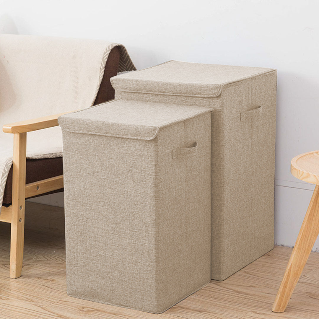SOGA 2X Beige Large Collapsible Laundry Hamper Storage Box Foldable Canvas Basket Home Organiser Decor • LUZ-SBox104X2