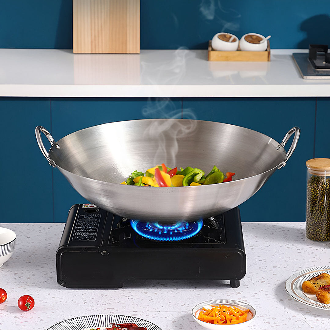 SOGA 43cm Stainless Steel Kitchen Cooking Wok with 2 Sturdy Handles • LUZ-WokCom43