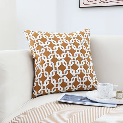 SOGA 2X 45cm Brown Checkered Chain Jacquard Square Pillow Decorative Cushion for Living Room • LUZ-FrenchCushion286X2